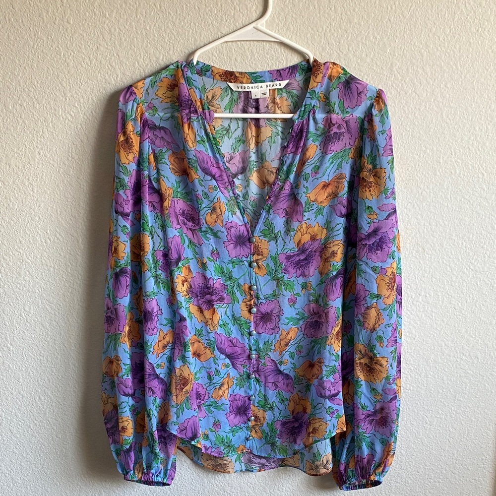 Veronica Beard Floral Blouse - Purple and Orange